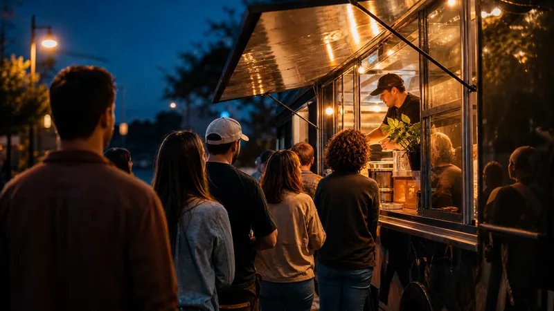Customers lining up at a food truck window, Vermont Food Cart and Mobile Vendor Rules by Town