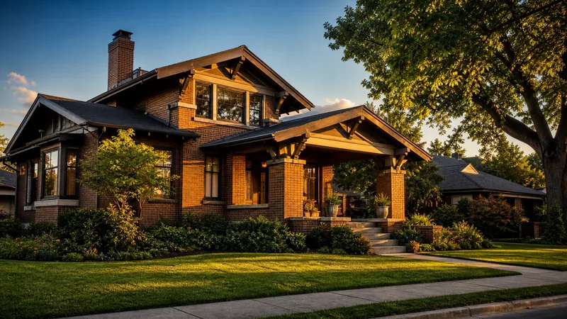 Brick craftsman house on a tree-lined street in golden light, Vermont Act 250 Permits