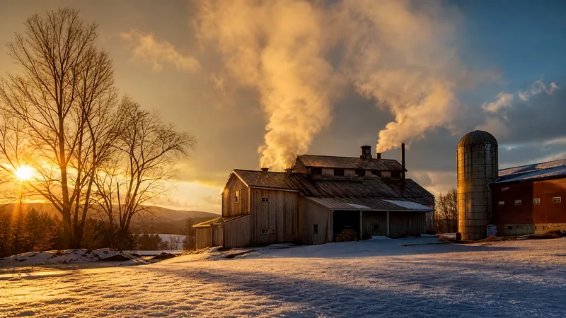 Wooden sugarhouse with steam rising beside a dairy barn and maple trees in a snowy field, How to Start a Cheese Making or Creamery Business in Vermont